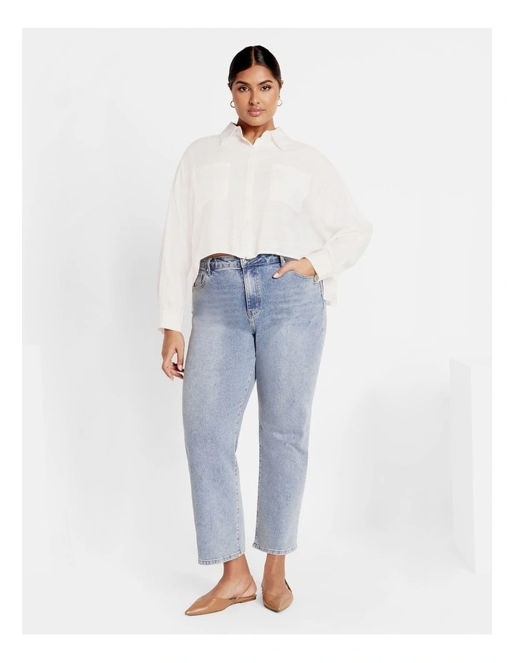 Crop Long Sleeve Shirt in Ivory image 1