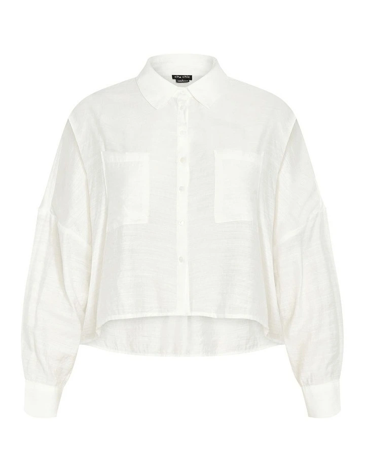 Crop Long Sleeve Shirt in Ivory image 3