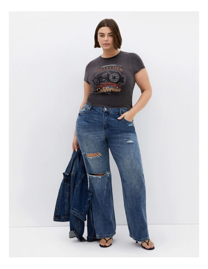 Micro Red LA Print Tee in Grey Wash image 1
