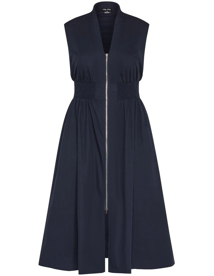 Cece Sleeveless Zip Dress in Navy image 3