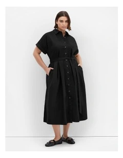 Elly Collared Shirt Dress in Black