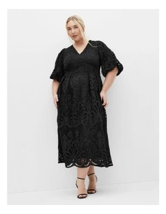 Kylee Embroidered Midi Dress in Black