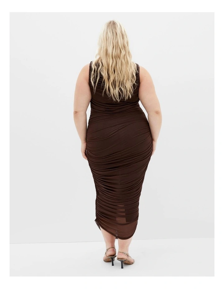 Halo Ruched Midi Dress in Cocoa image 2