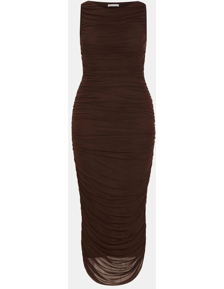 Halo Ruched Midi Dress in Cocoa image 3