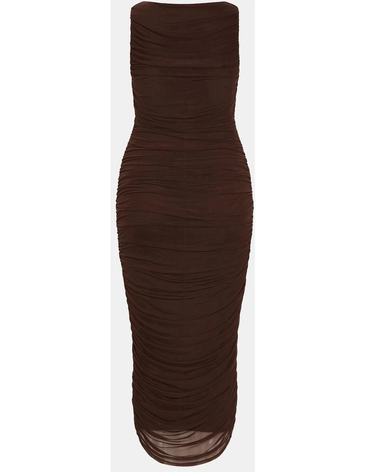 Halo Ruched Midi Dress in Cocoa image 4