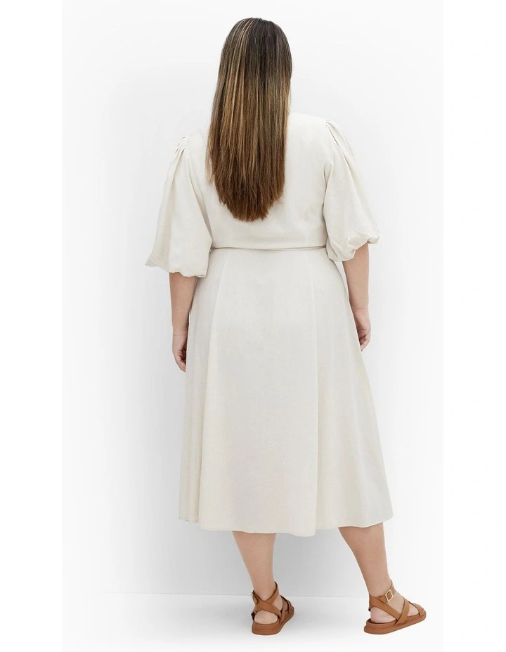 Dahlia V Neck Button Dress in Natural image 2