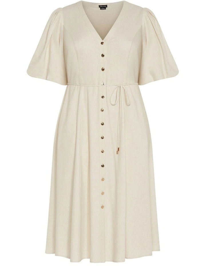 Dahlia V Neck Button Dress in Natural image 3