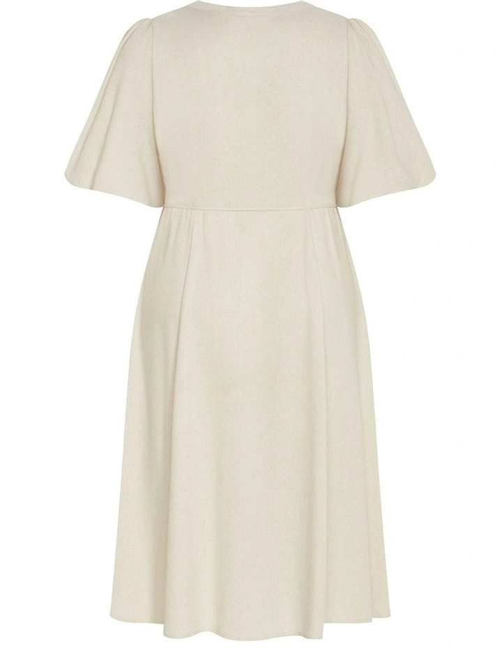 Dahlia V Neck Button Dress in Natural image 4