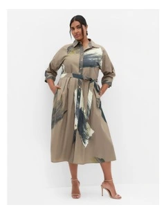 Angel Print Shirt Dress in Khaki