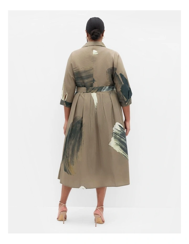 Angel Print Shirt Dress in Khaki image 2