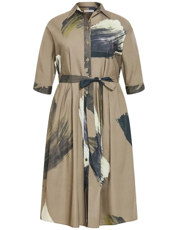 Angel Print Shirt Dress in Khaki image 3
