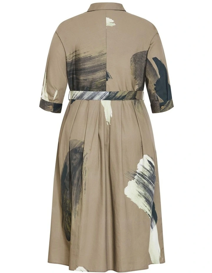 Angel Print Shirt Dress in Khaki image 4