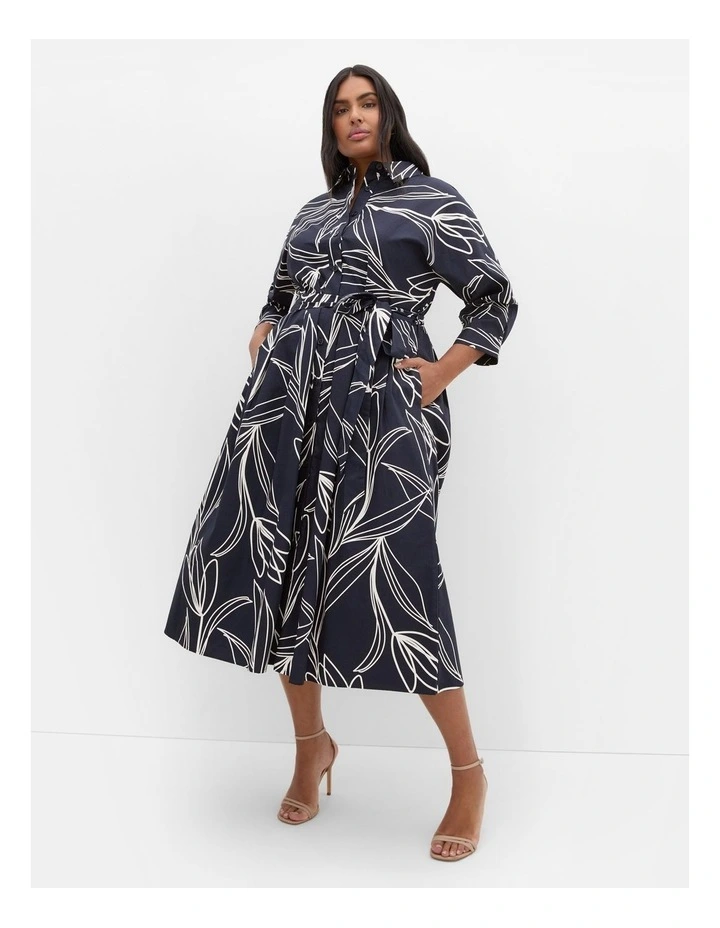 Angel Print Shirt Dress in Navy image 1