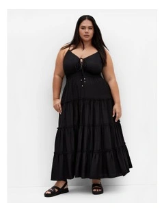 Aiza Crochet Tier Maxi Dress in Black