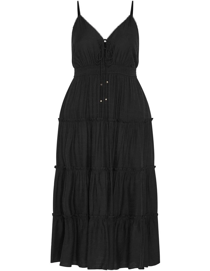 Aiza Crochet Tier Maxi Dress in Black image 3