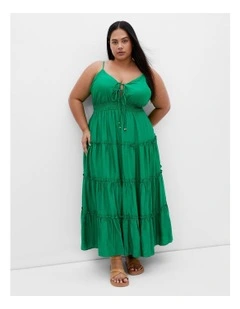 Aiza Crochet Tier Maxi Dress in Green