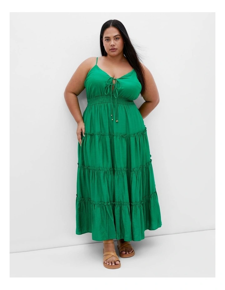 Aiza Crochet Tier Maxi Dress in Green image 1