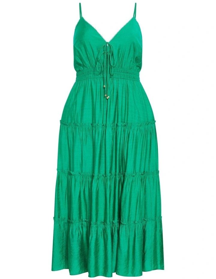 Aiza Crochet Tier Maxi Dress in Green image 3