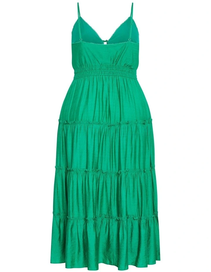 Aiza Crochet Tier Maxi Dress in Green image 4