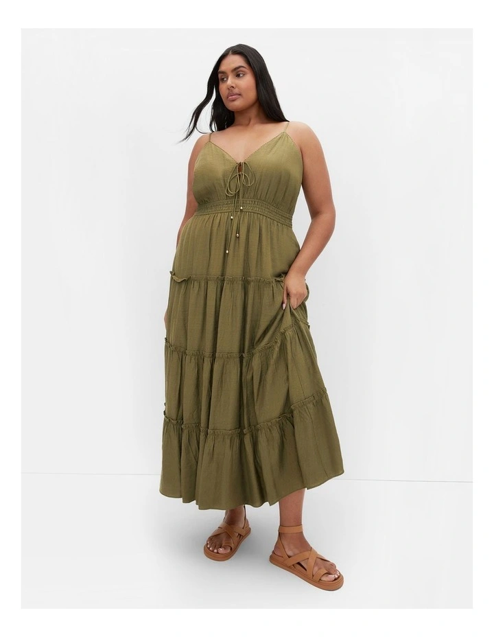 Aiza Crochet Tier Maxi Dress in Khaki image 1