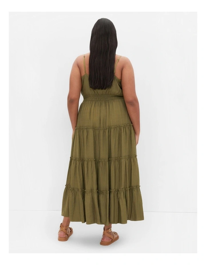 Aiza Crochet Tier Maxi Dress in Khaki image 2