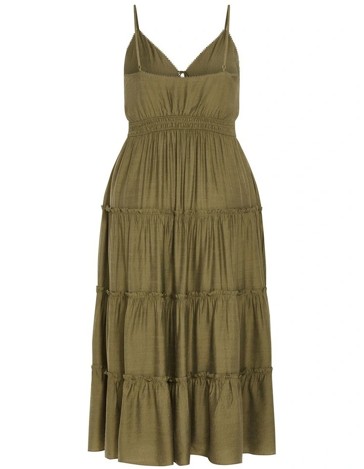 Aiza Crochet Tier Maxi Dress in Khaki image 4