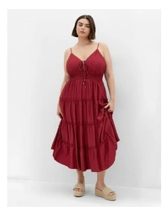 Aiza Crochet Tier Maxi Dress in Red