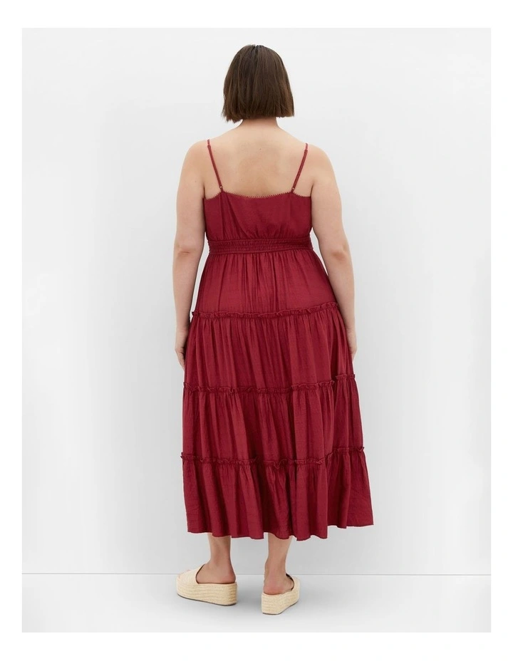 Aiza Crochet Tier Maxi Dress in Red image 2
