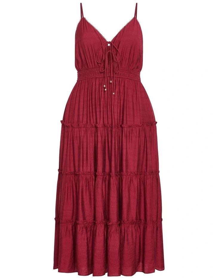 Aiza Crochet Tier Maxi Dress in Red image 3