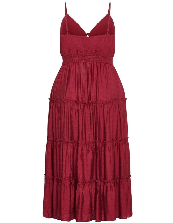 Aiza Crochet Tier Maxi Dress in Red image 4
