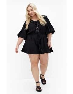 Harlow Lace Embroidered Playsuit in Black