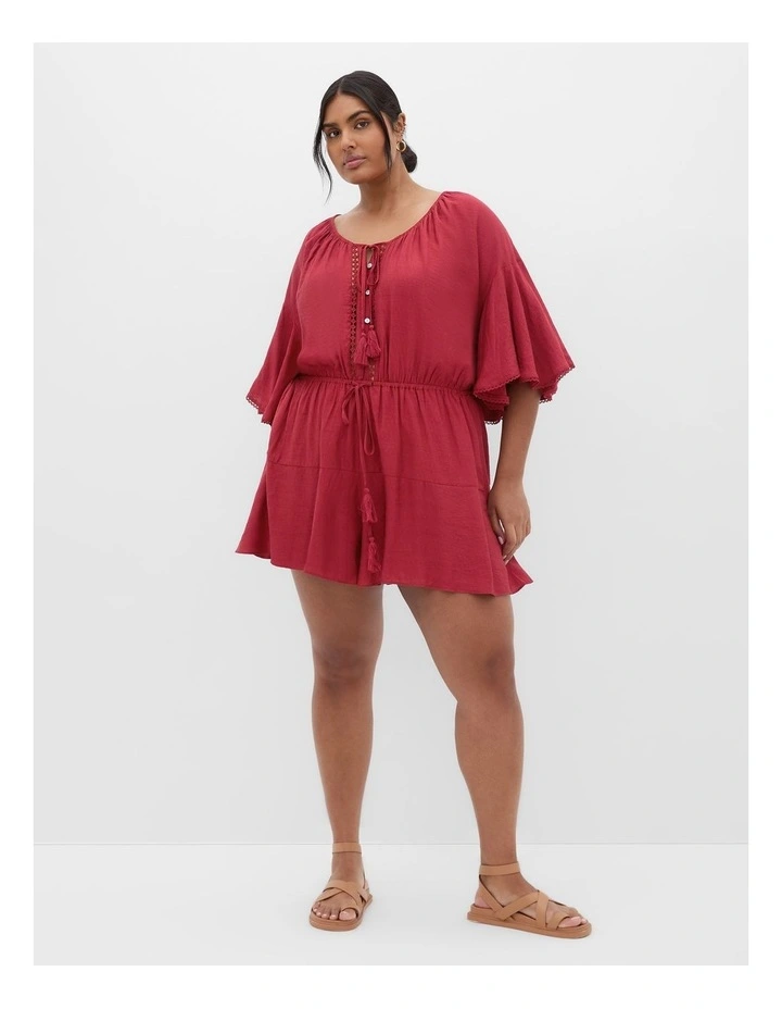 Harlow Lace Playsuit in Red image 1