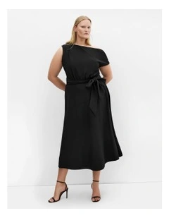 Kate Off Shoulder Midi Dress in Black