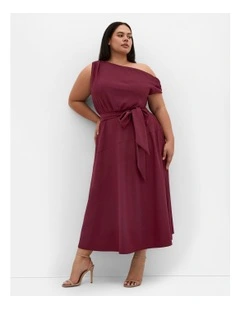 Kate Off Shoulder Midi Dress in Dark Cherry