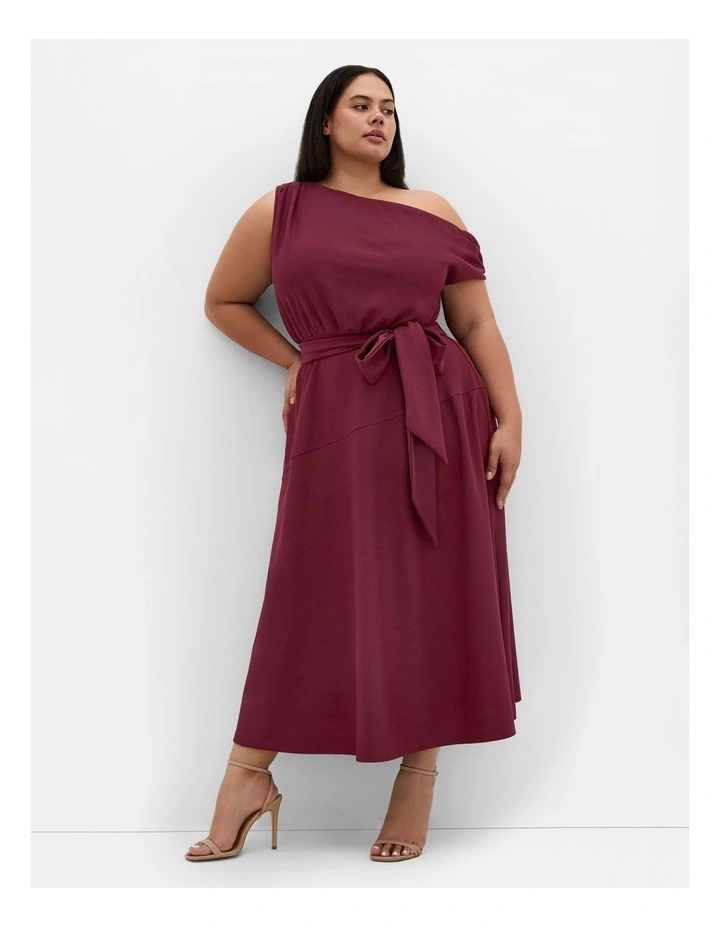 Kate Off Shoulder Midi Dress in Dark Cherry image 1
