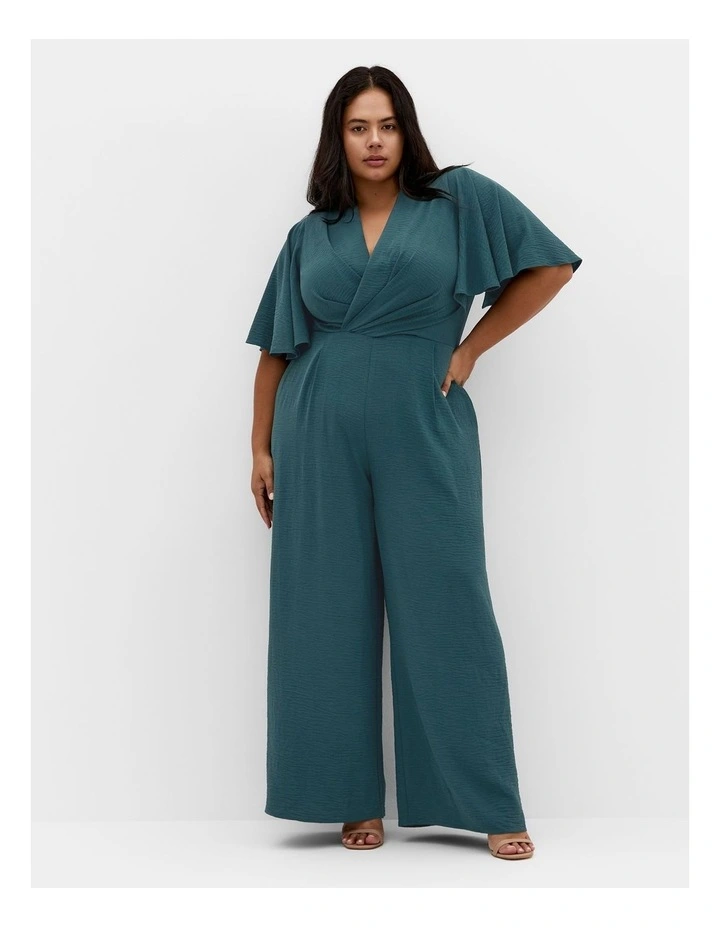 Braelynn V Neck Jumpsuit in Emerald image 1