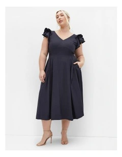 Carla Ruffle Midi Dress in Navy
