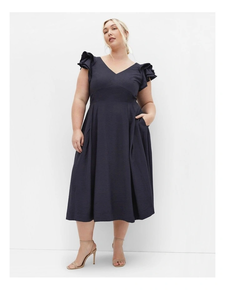Carla Ruffle Midi Dress in Navy image 1