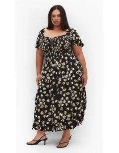 Emie Shirred Midi Dress in Black