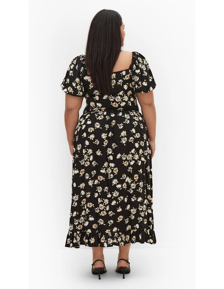 Emie Shirred Midi Dress in Black image 2