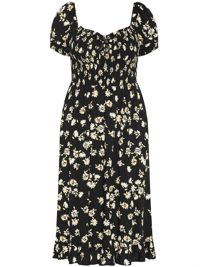 Emie Shirred Midi Dress in Black image 3