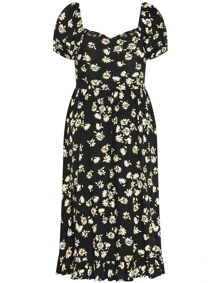 Emie Shirred Midi Dress in Black image 4
