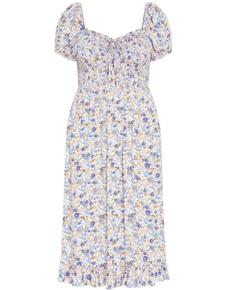 Emie Shirred Midi Dress in Blue image 3