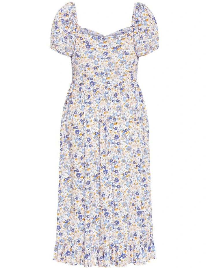 Emie Shirred Midi Dress in Blue image 4