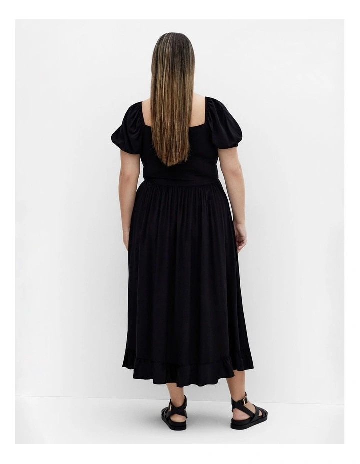 Emie Shirred Midi Dress in Black image 2