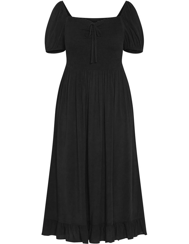 Emie Shirred Midi Dress in Black image 3