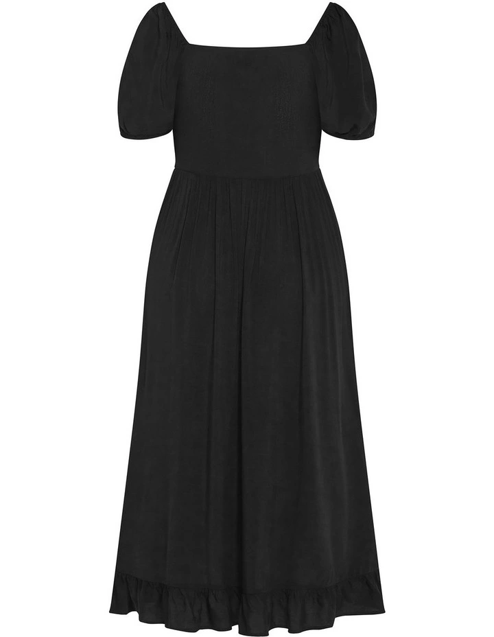 Emie Shirred Midi Dress in Black image 4