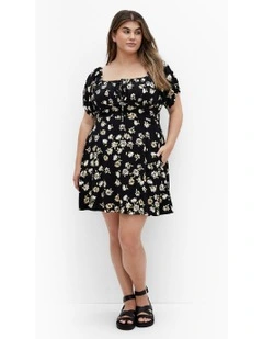 Abbie Short Sleeve Print Mini Dress in Black