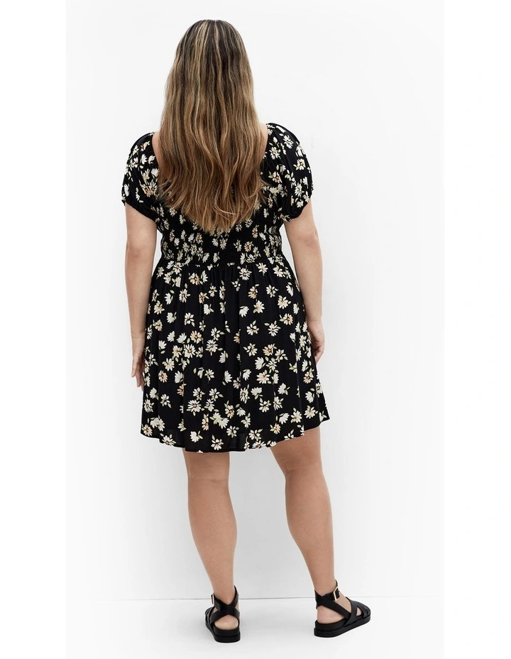 Abbie Short Sleeve Print Mini Dress in Black image 2