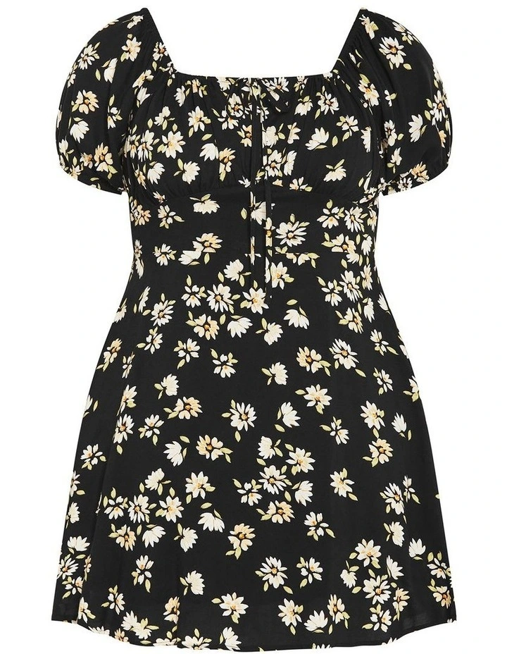 Abbie Short Sleeve Print Mini Dress in Black image 3
